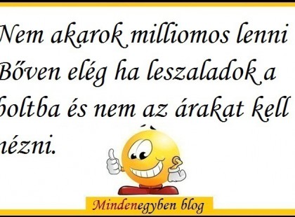 Nem akarok milliomos lenni! Bőven elég ha leszaladok a boltba és nem az árakat kell nézni....