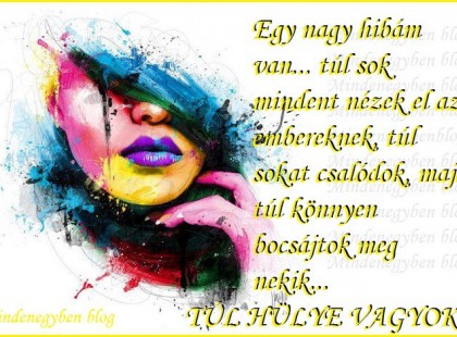 Egy nagy hibám van... túl sok mindent nézek el az embereknek, túl sokat csalódok, majd túl könnyen bocsájtok meg nekik...