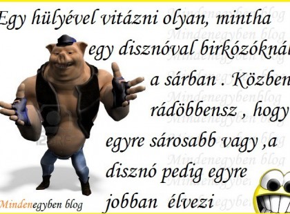 Egy hülyével vitázni olyan, mintha egy disznóval birkózóknál a sárban . Közben rádöbbensz , hogy egyre sárosabb vagy ,a disznó egyre jobban élvezi