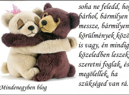 soha ne feledd, hogy bárhol, bármilyen messze, bármilyen körülmények között is vagy, én mindig a közeledben leszek, szeretni foglak, és megölellek, ha szükséged van rá.