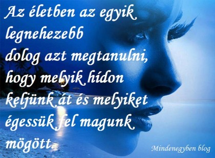 Az életben az egyik legnehezebb dolog azt megtanulni, hogy melyik hídon keljünk át és melyiket égessük fel magunk mögött.