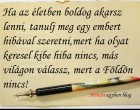 Ha az életben boldog akarsz lenni, tanulj meg egy embert hibával szeretni, mert, ha olyat keresel kibe hiba nincs, más világon válassz, mert a Földön nincs!