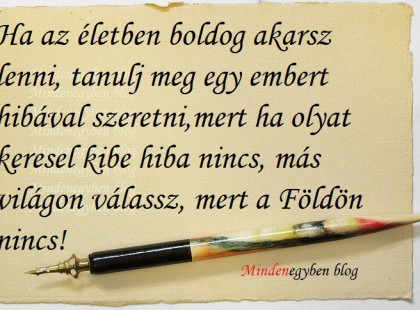 Ha az életben boldog akarsz lenni, tanulj meg egy embert hibával szeretni, mert, ha olyat keresel kibe hiba nincs, más világon válassz, mert a Földön nincs!