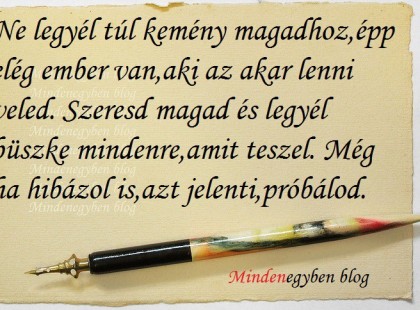 Ne legyél túl kemény magadhoz,épp elég ember van,aki az akar lenni veled.