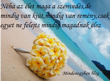 Néha az élet maga a szenvedés,de mindig van kiút,mindig van remény,csak egyet ne felejts mindig magadnak élsz