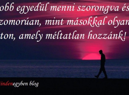 Jobb egyedül menni szorongva és szomorúan, mint másokkal olyan úton, amely méltatlan hozzánk