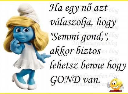 Ha egy nő azt válaszolja, hogy Semmi gond, akkor biztos lehetsz benne hogy GOND van.