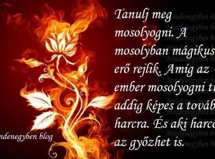 Tanulj meg mosolyogni. A mosolyban mágikus erő rejlik. Amíg az ember mosolyogni tud, addig képes a további harcra. És aki harcol, az győzhet is.