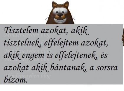 Tisztelem azokat, akik tisztelnek, elfelejtem azokat, akik engem is elfelejtenek, és azokat akik bántanak, a sorsra bízom.