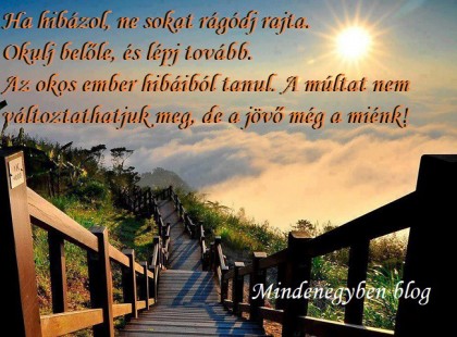 Ha hibázol, ne sokat rágódj rajta. Okulj belőle, és lépj tovább. Az okos ember hibáiból tanul. A múltat nem változtathatjuk meg, de a jövő még a miénk.