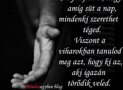 Ne felejtsd el, hogy amíg süt a nap, mindenki szerethet téged. Viszont a viharokban tanulod meg azt, hogy ki az, aki igazán törődik veled.