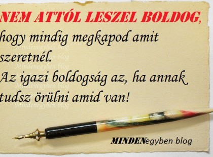 Nem attól leszel boldog, hogy mindig megkapod amit szeretnél. Az igazi boldogság az, ha annak tudsz örülni amid van!