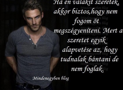 Ha én valakit szeretek,akkor biztos,hogy nem fogom öt megszégyeníteni. Mert a szeretet egyik alapvetése az, hogy tudnálak bántani de nem foglak.