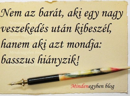 Nem az barát, aki egy nagy veszekedés után kibeszél, hanem aki azt mondja: basszus hiányzik!