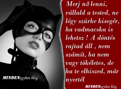 Merj nő lenni, vállald a tested, ne légy szürke kisegér, ha vadmacska is lehetsz ! A döntés rajtad áll , nem számít, ha nem vagy tökéletes, de ha te elhiszed, már nyertél