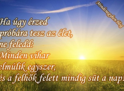 Ha úgy érzed próbára tesz az élet,ne feledd:Minden vihar elmúlik egyszer,és a felhők felett mindig süt a nap!
