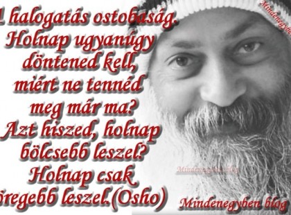 A halogatás ostobaság. Holnap ugyanúgy döntened kell, miért ne tennéd meg már ma? Azt hiszed, holnap bölcsebb leszel? Holnap csak öregebb leszel.-Osho