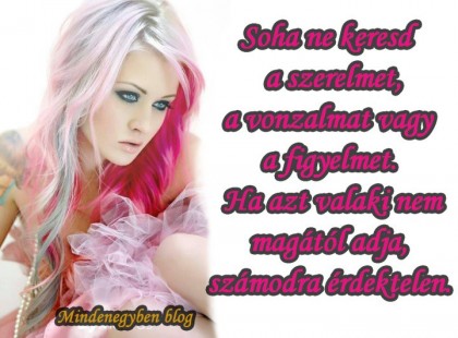 Soha ne keresd a szerelmet, a vonzalmat vagy a figyelmet. Ha azt valaki nem magától adja, számodra érdektelen.