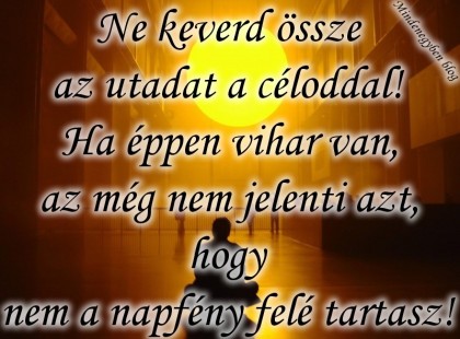 Ne keverd össze az utadat a céloddal! Ha éppen vihar van,az még nem jelenti azt,hogy nem a napfény felé tartasz!