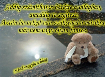 Addig számíthatsz bárkire a világban, ameddig te segítesz.Aztán ha neked van szükséged a másikra,már nem vagy olyan fontos.