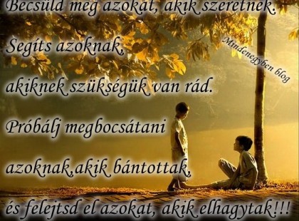 Becsüld meg azokat, akik szeretnek. Segíts azoknak, akiknek szükségük van rád. Próbálj megbocsátani azoknak, akik bántottak, és felejtsd el azokat, akik elhagytak!!!