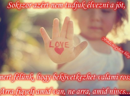 Sokszor azért nem tudjuk élvezni a jót, mert félünk, hogy bekövetkezhet valami rossz. Arra figyelj amid van, ne arra, amid nincs.....