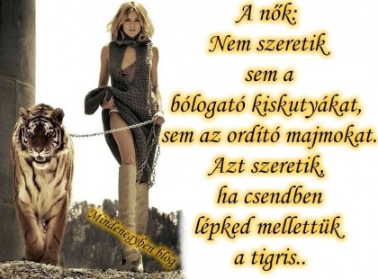 A nők nem szeretik sem a bólogató kiskutyákat, sem az ordítozó majmokat. A nők azt szeretik, ha csendben lépked mellettük a Tigris.