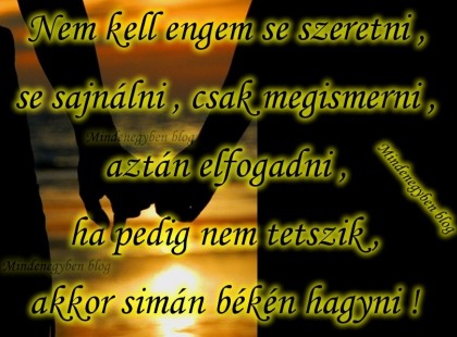 Nem kell engem se szeretni se sajnálni csak megismerni aztán elfogadni ha pedig nem tetszik akkor simán békén hagyni.