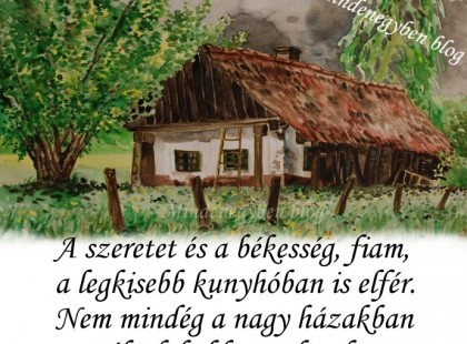 A szeretet és a békesség, fiam, a legkisebb kunyhóban is elfér. Nem mindég a nagy házakban élnek boldog emberek.