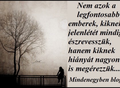 Nem azok a legfontosabb emberek, kiknek jelenlétét mindig észrevesszük, hanem kiknek hiányát nagyon is megérezzük...