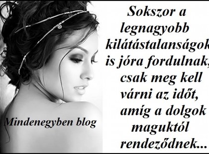 Sokszor a legnagyobb kilátástalanságok is jóra fordulnak, csak meg kell várni az időt, amíg a dolgok maguktól rendeződnek...