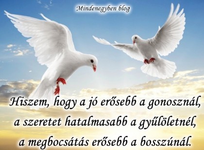 Hiszem, hogy a jó erősebb a gonosznál, a szeretet hatalmasabb a gyűlöletnél, a megbocsátás erősebb a bosszúnál.