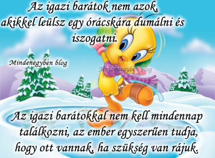Az igazi barátok nem azok, akikkel leülsz egy órácskára dumálni és iszogatni. Az igazi barátokkal nem kell mindennap találkozni, az ember egyszerűen tudja, hogy ott vannak, ha szükség van rájuk.