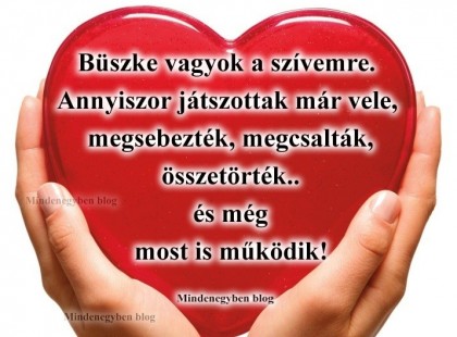 Büszke vagyok a szívemre. Annyiszor játszottak már vele, megsebezték, megcsalták, összetörték.. és még most is működik