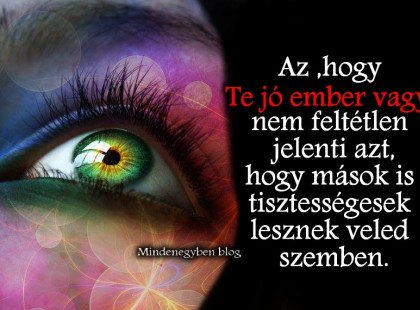 Az ,hogy Te jó ember vagy ,nem feltétlen jelenti azt,hogy mások is tisztességesek lesznek veled szemben.