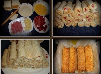 Csak ennyi: Toast kenyér kinyújtva, bele: szalonna, vagy szalámi, sajt, panírnak csak a tojás és a zsemlemorzsa kell már, és olajban kisütni..