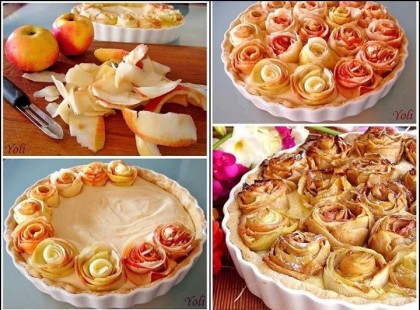 Rózsás almás pite,vanília öntettel,és vanília fagyival!!