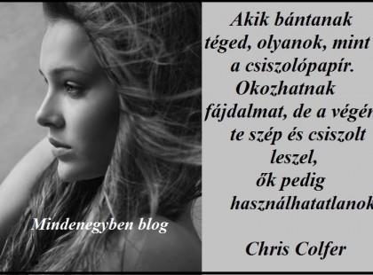 Chris Colfer: Akik bántanak téged, olyanok, mint a csiszolópapír. Okozhatnak fájdalmat, de a végén te szép és csiszolt leszel, ők pedig használhatatlanok.