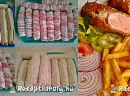 Sajttal töltött virsli baconbe tekerve