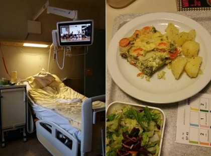 Kedves Magyarkormány!!!!! FIDESZ!!! Ezt nektek küldöm. Ausztria kórház kórterem ja és a kaja amit látsz az a vacsora. Ha olyan jól teljesít a Fidesz akkor ezt a színvonalat mért nem érte még el? Lehet nem stadiont kéne építeni?