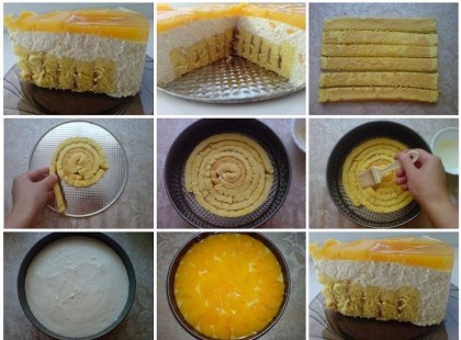 Tejszínes túrótorta, csigaformában feltekert piskótával