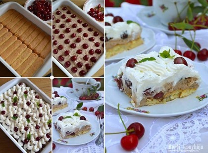 Sütés nélkül! Gesztenyés meggyes kocka, de lehet rumos cukros lében felforralt cseresznyével is készíteni! Isteni!