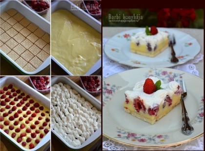 Málnás habos kocka - sütés nélkül