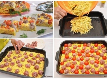 Húsgolyók zöldség ágyban