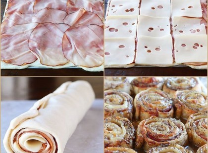 Csak leveles tésztát nyújtasz, és rá 14 szelet jobb minőségű szeletelt sonka, 12 szelet lyukacsos kemény sajt, majd légkeveréses sütőben 210 C-on sütjük 7 percig, majd visszavesszük a sütőt 130 C-ra, és további 15-20 percig sütjük. Tetejét ízlés szerint borsozhatod! Mennyei étel pillanatok alatt! :)