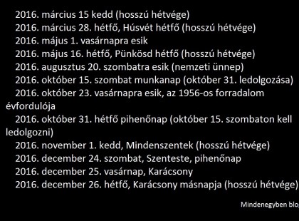 Alig kell majd dolgozni 2016-ban – rengeteg munkamentes hétvégének örülhetünk!