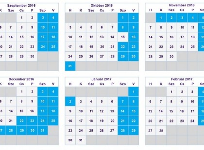 A tanév rendje, iskolaszünetek 2016/17