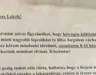 Megdöbbentő cetli fogadott ma a lépcsőházban. Örkény sem írt volna jobbat…