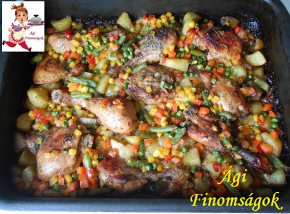 Pácolt csirkecombok burgonyával és zöldségkörettel “Ágicától”!