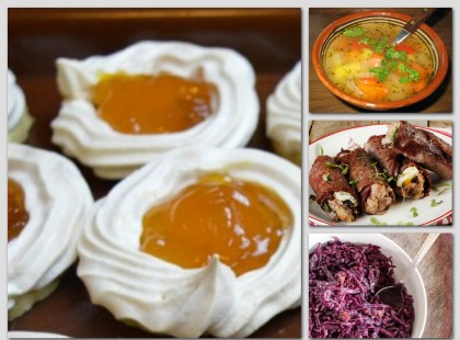 Zöldségleves, Töltött sertéscomb rizibizivel és vörös káposztával, Habos linzer, fenséges menü!